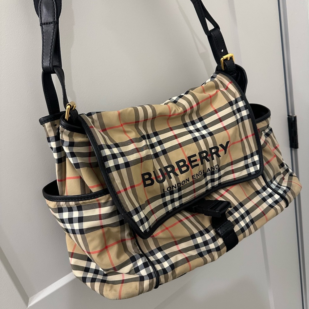 Burberry Beige and Black Check Shoulder Baby Bag